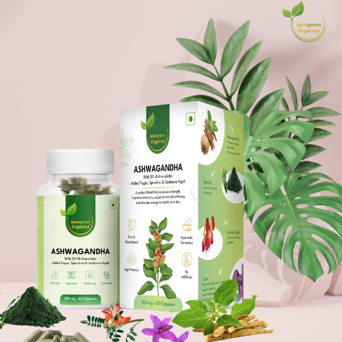 Combos Packs of 2 Ayurgreen organics ™ Gold Shilajit | 20g and Ayurgreen Organics Ashwagandha | 60 Veg capsules-750 mg