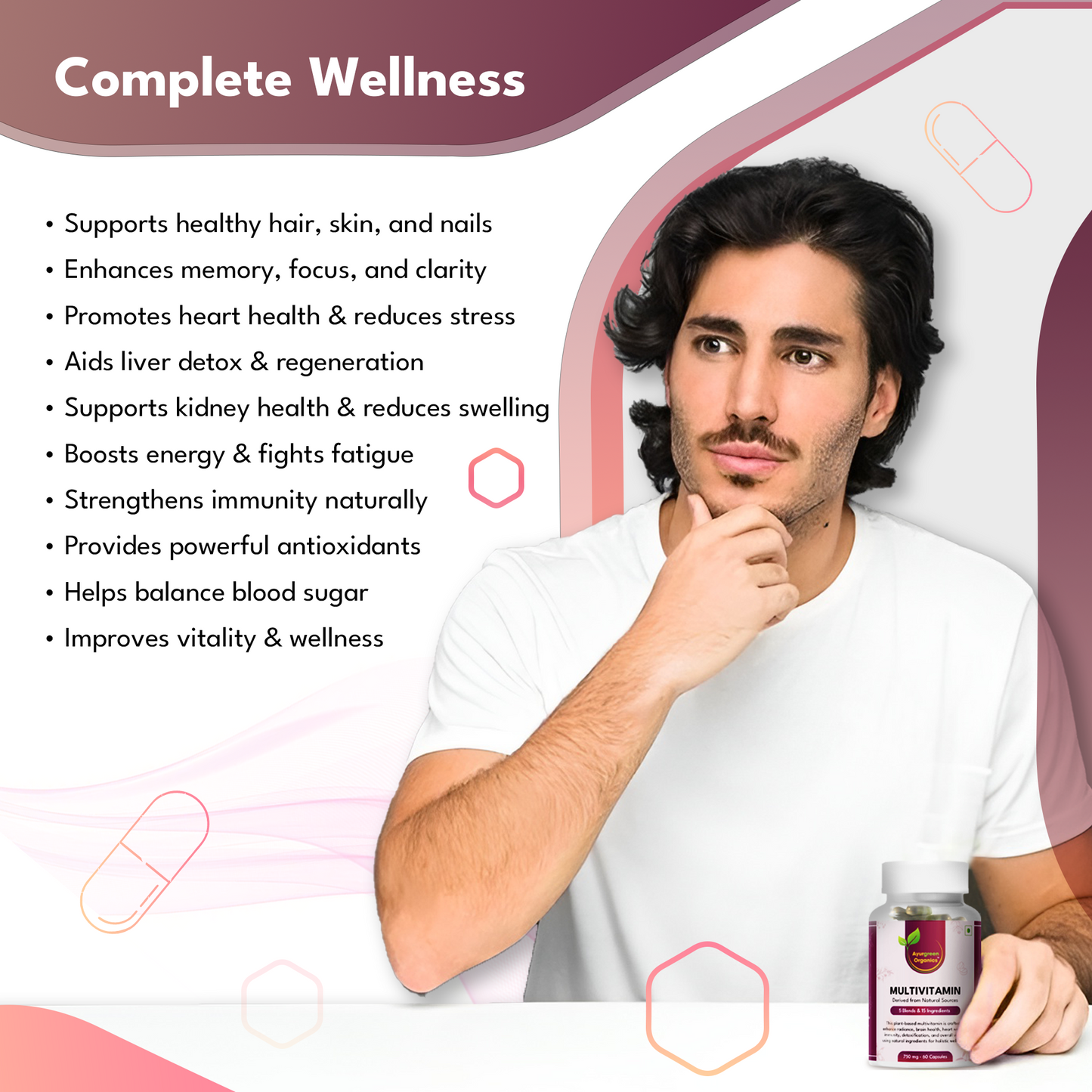 Ayurgreen organics ™  Multivitamin | 60 Veg capsules-750 mg