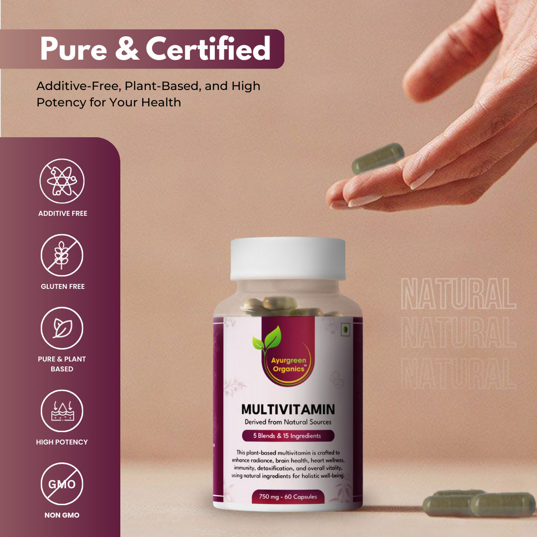 Ayurgreen organics ™  Multivitamin | 60 Veg capsules-750 mg