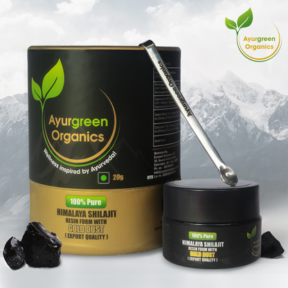 Combos Pack of 2 Ayurgreen organics ™ Gold Shilajit 20g and Ayurgreen Organics Multivitamin | 60 Veg capsules-750 mg