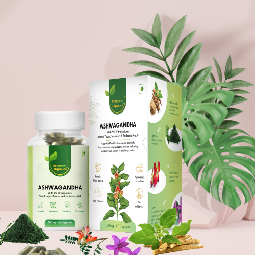 Combos Packs of 2 Ayurgreen organics ™ Multivitamin | 60 Veg capsules-750 mg and Ayurgreen Organics Ashwagandha