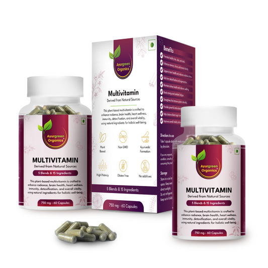 (Pack of 2)  Ayurgreen organics ™ Multivitamin | 60 Veg capsules-750 mg
